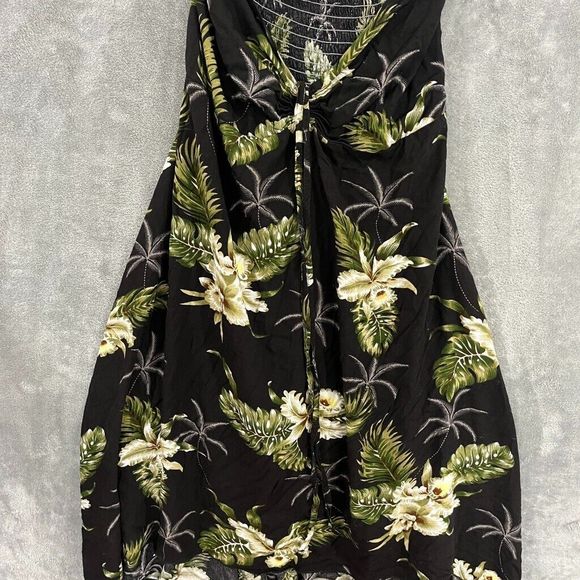 Sunny Island Hawaii Hawaiian Butterfly Dress Floral Palms Black Smocked Sz Med - Picture 6 of 9